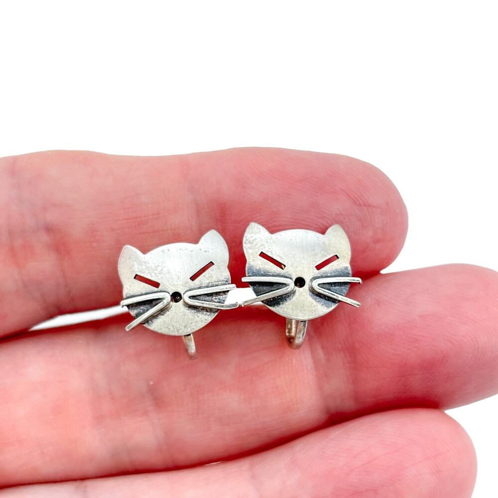 Vintage Sterling Silver 925 Cat Screwback Earrings